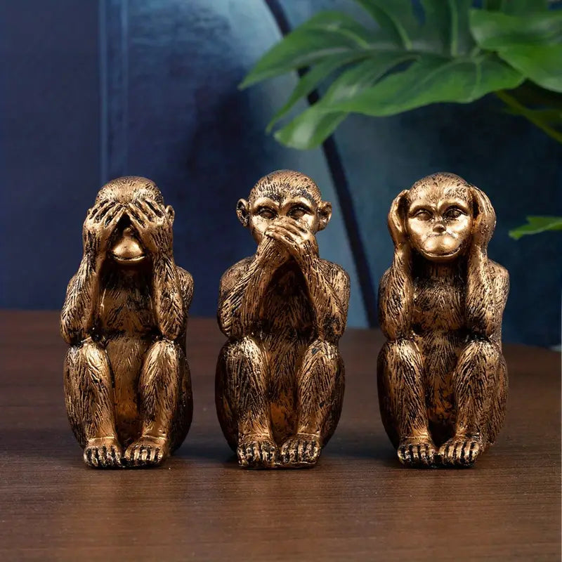 Wisechimp - 3PCS Decorative Resin Monkey Sculpture Set