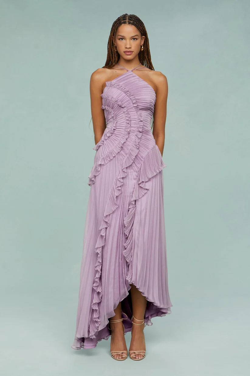 Pleated Frill – Halter Neck Maxi Dress