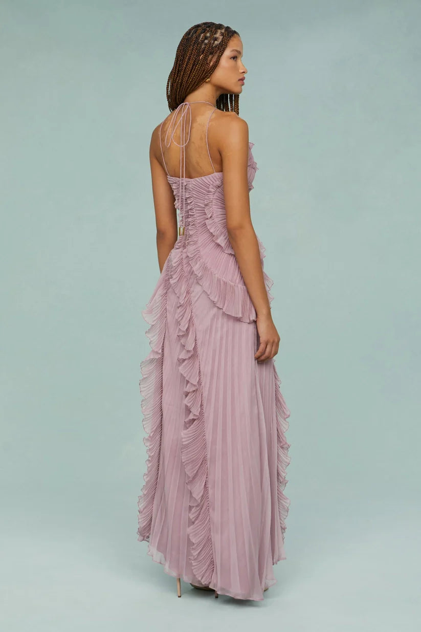 Pleated Frill – Halter Neck Maxi Dress