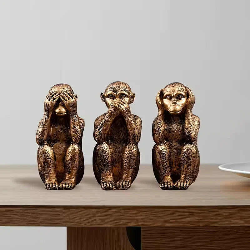 Wisechimp - 3PCS Decorative Resin Monkey Sculpture Set