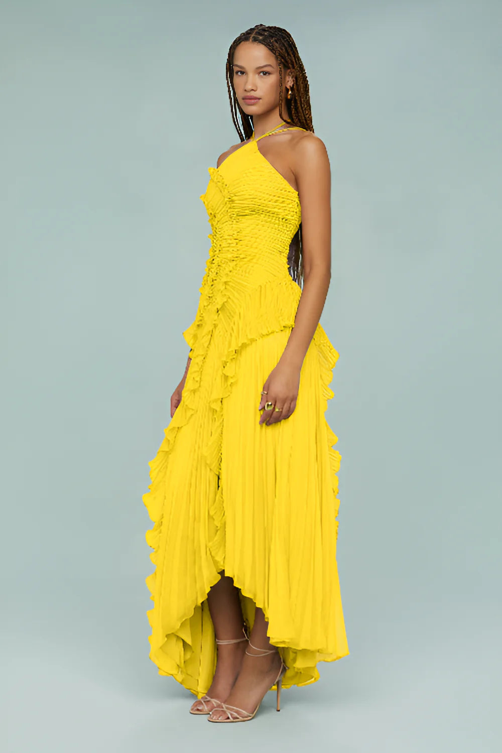 Pleated Frill – Halter Neck Maxi Dress
