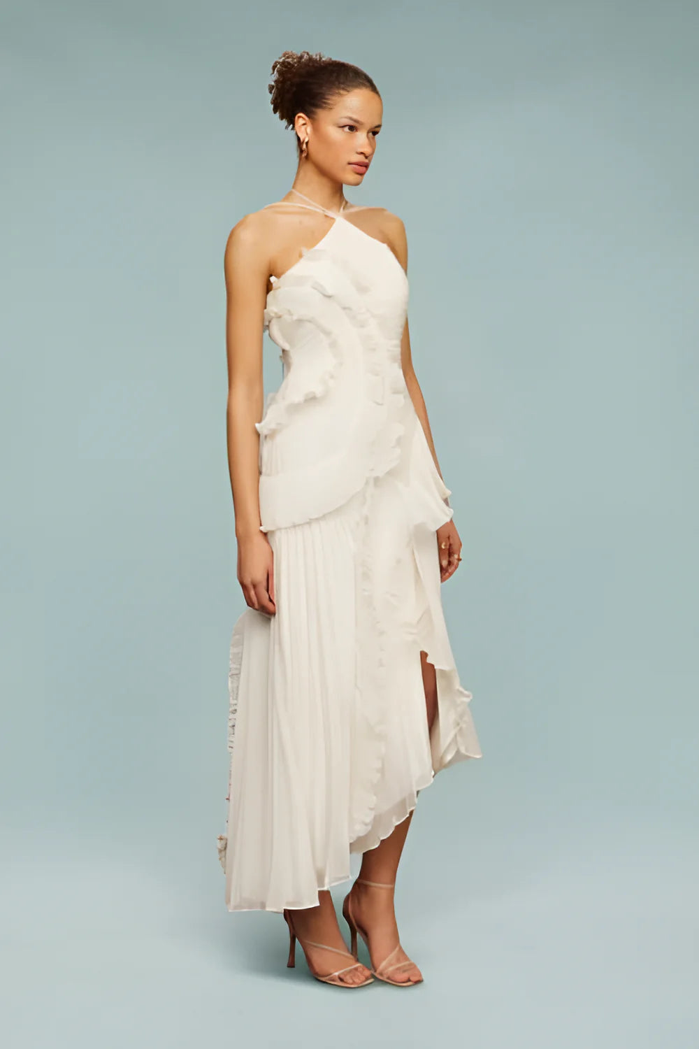 Pleated Frill – Halter Neck Maxi Dress