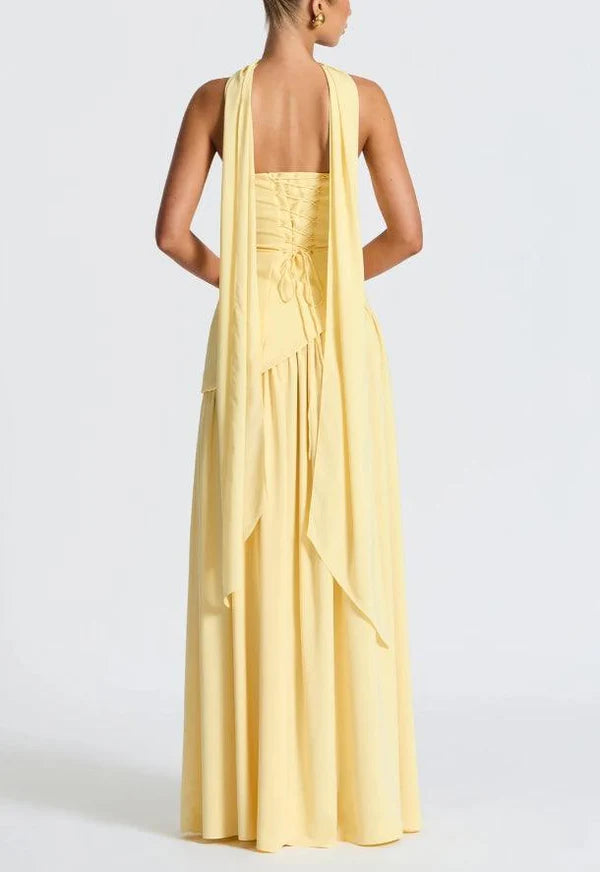 Serena – Strapless Ribbon Maxi Dress with Side Slit