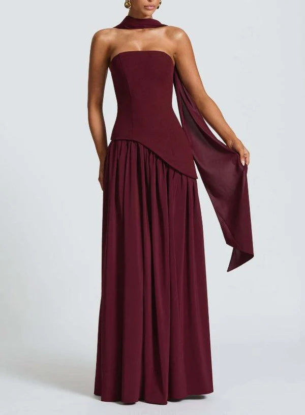 Serena – Strapless Ribbon Maxi Dress with Side Slit