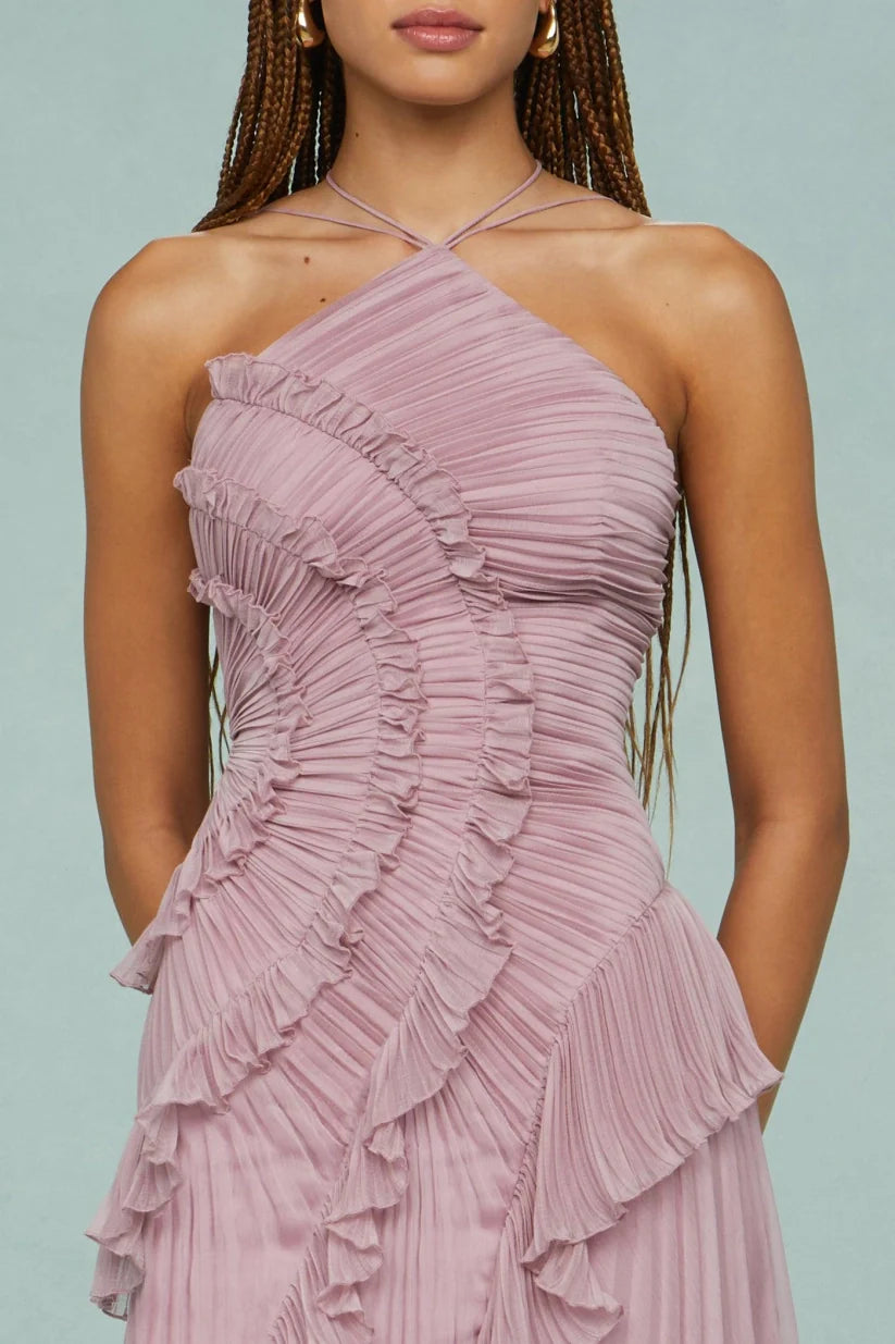 Pleated Frill – Halter Neck Maxi Dress