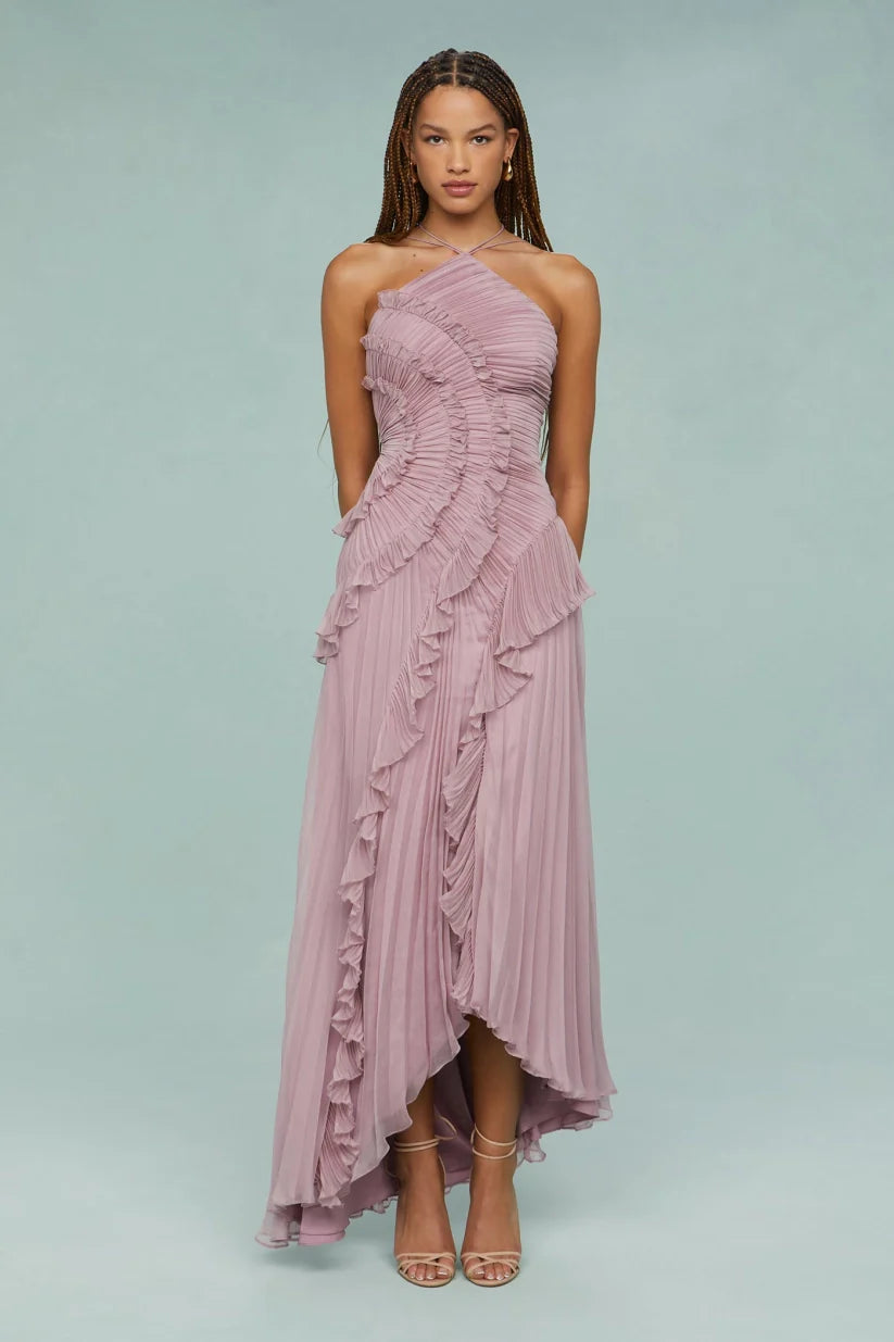 Pleated Frill – Halter Neck Maxi Dress