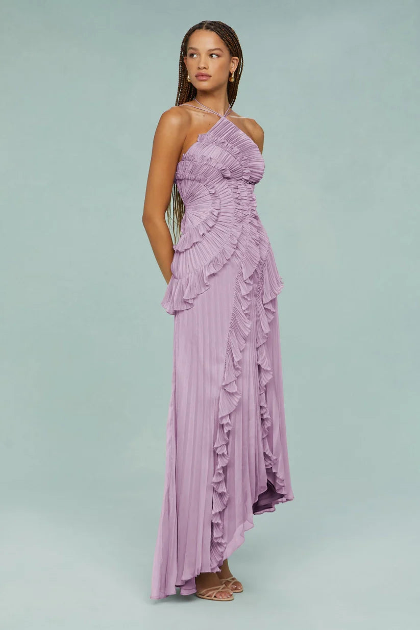 Pleated Frill – Halter Neck Maxi Dress