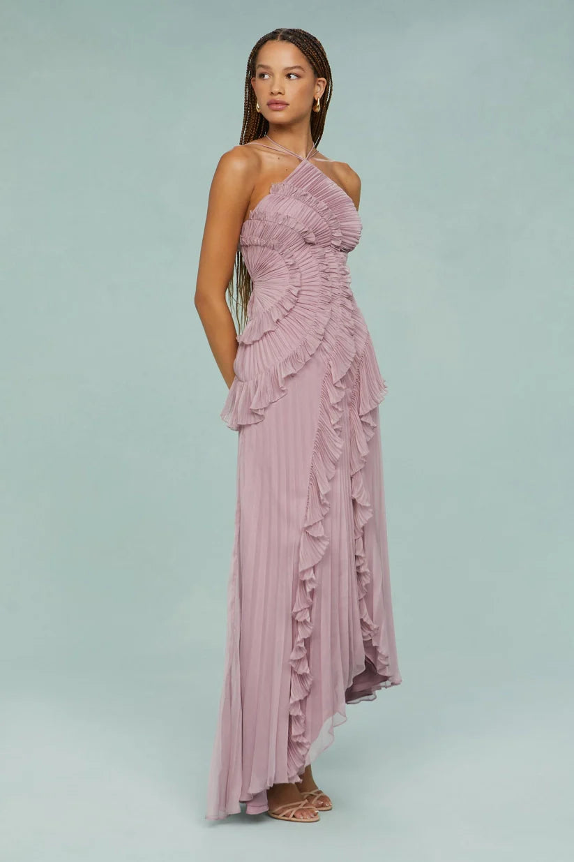 Pleated Frill – Halter Neck Maxi Dress