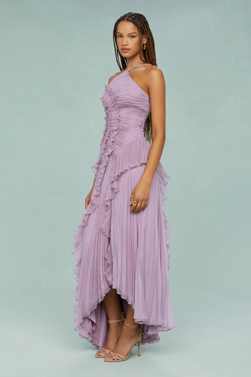 Pleated Frill – Halter Neck Maxi Dress