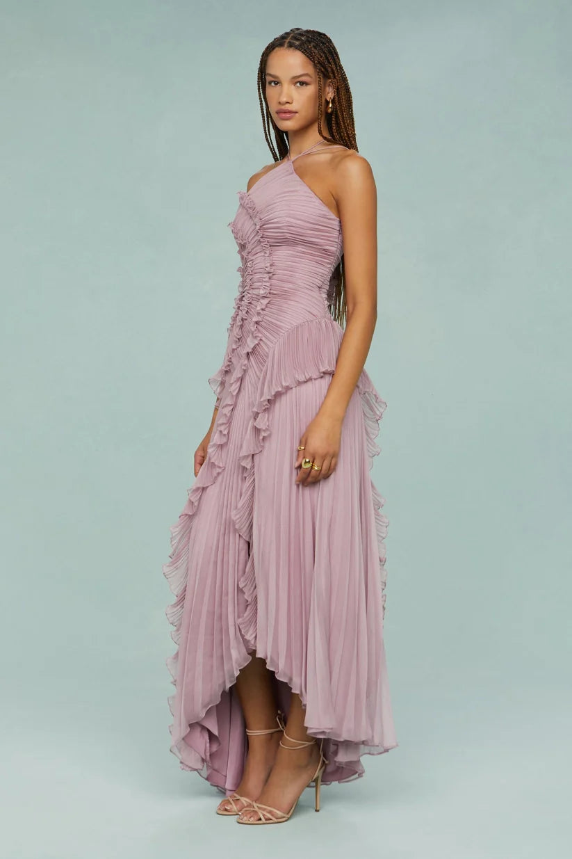 Pleated Frill – Halter Neck Maxi Dress
