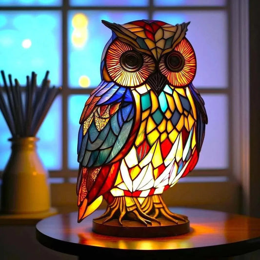 Poekie - Magical Owl Lamp Made of Colored Glass
