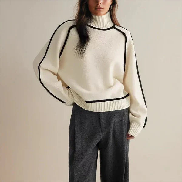 Roma - Contemporary High-Neck Sweater with Black Trim