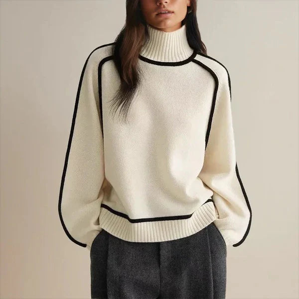 Roma - Contemporary High-Neck Sweater with Black Trim