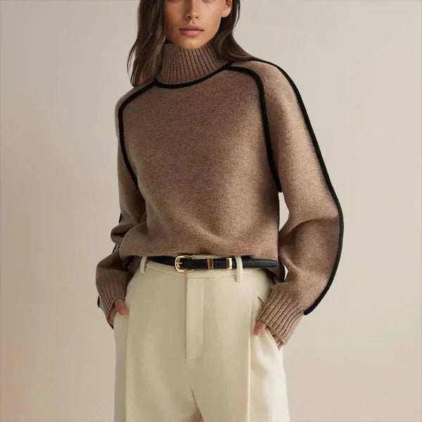 Roma - Contemporary High-Neck Sweater with Black Trim