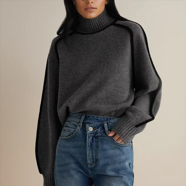 Roma - Contemporary High-Neck Sweater with Black Trim