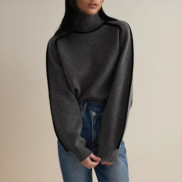 Roma - Contemporary High-Neck Sweater with Black Trim