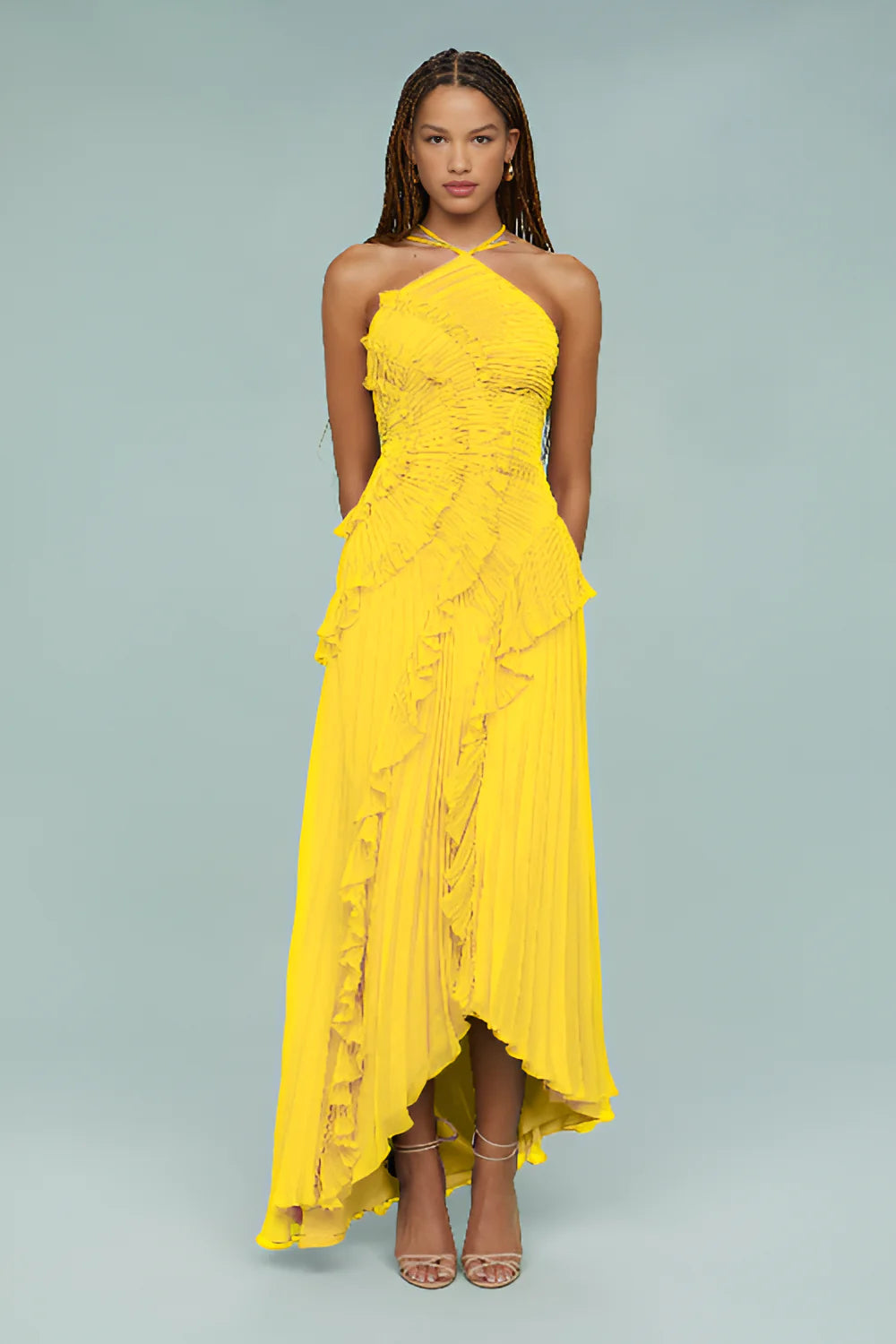 Pleated Frill – Halter Neck Maxi Dress