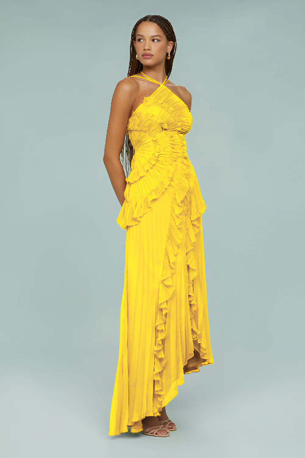 Pleated Frill – Halter Neck Maxi Dress