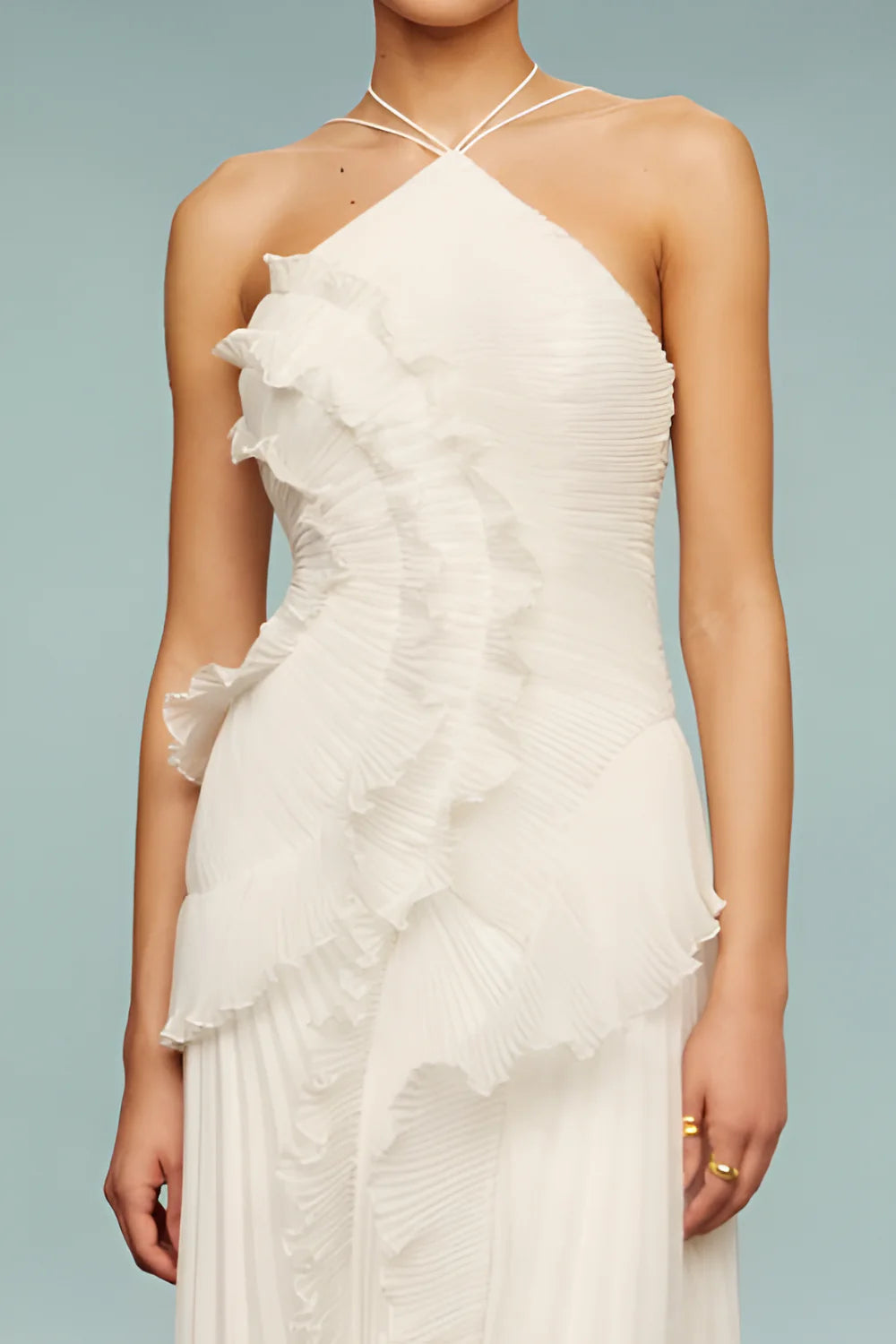 Pleated Frill – Halter Neck Maxi Dress