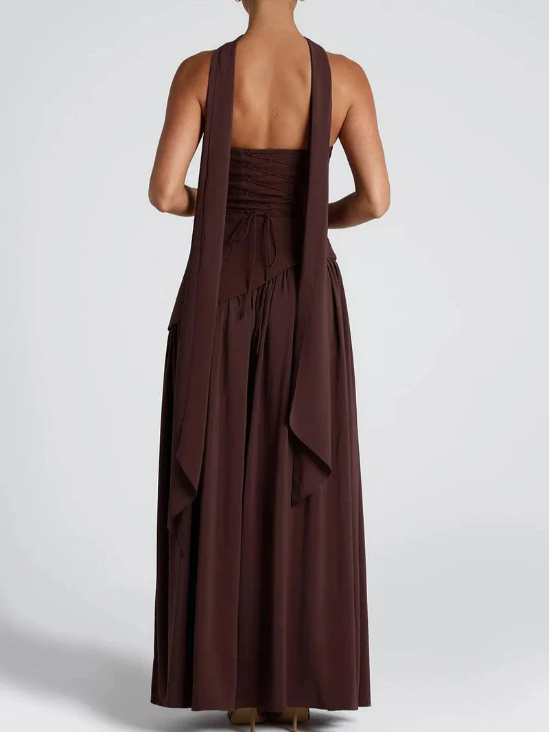 Serena – Strapless Ribbon Maxi Dress with Side Slit