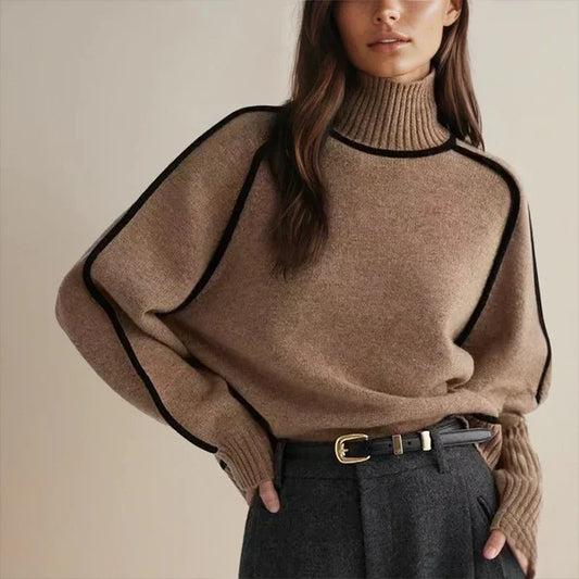 Roma - Contemporary High-Neck Sweater with Black Trim