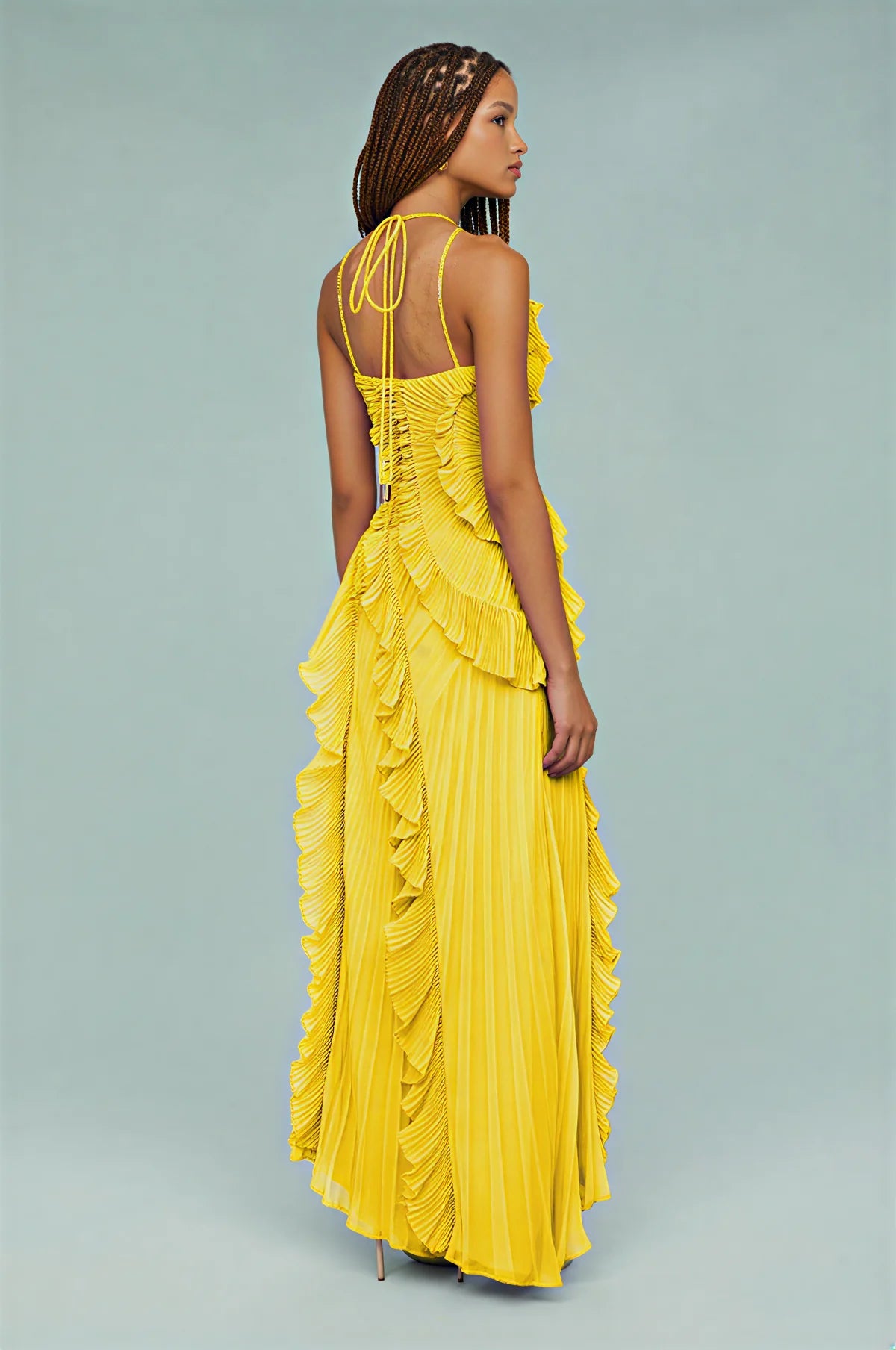 Pleated Frill – Halter Neck Maxi Dress
