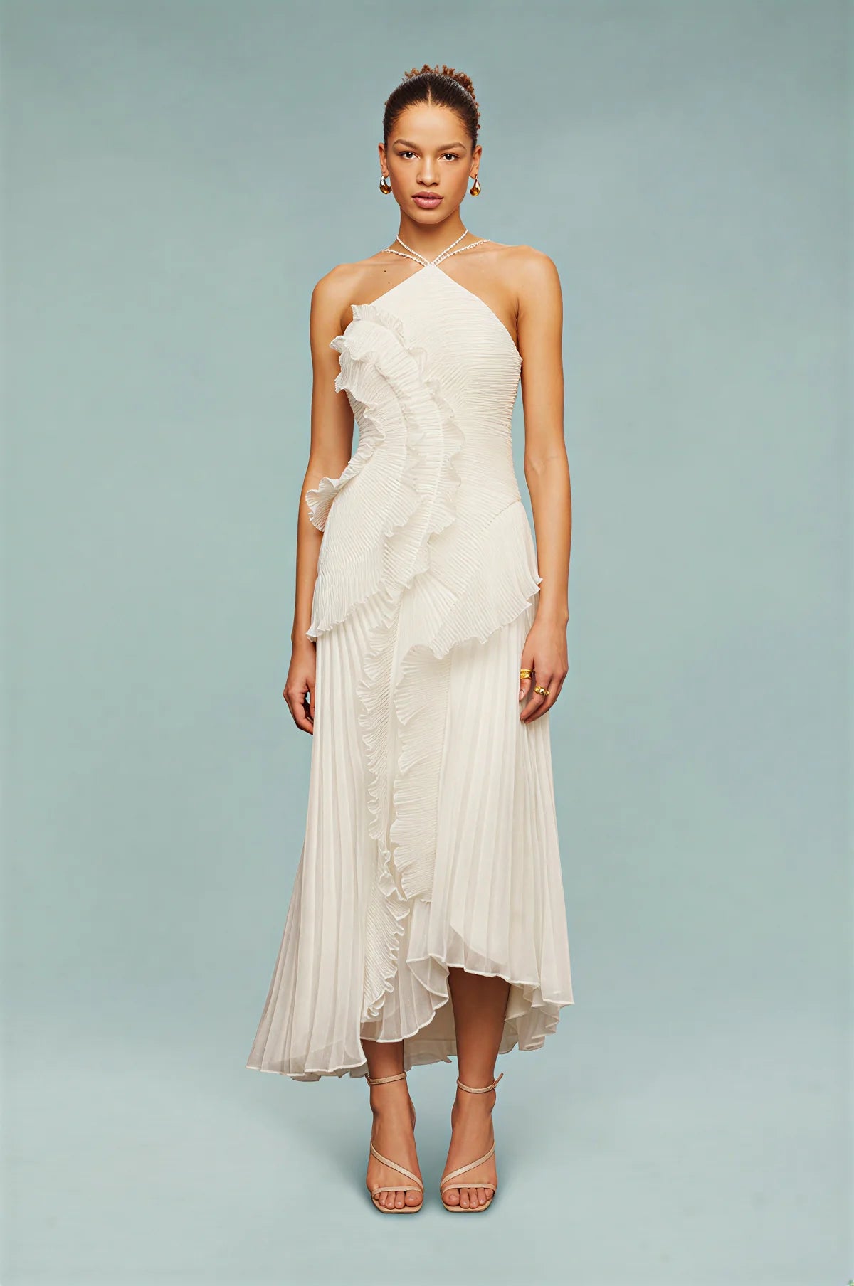 Pleated Frill – Halter Neck Maxi Dress