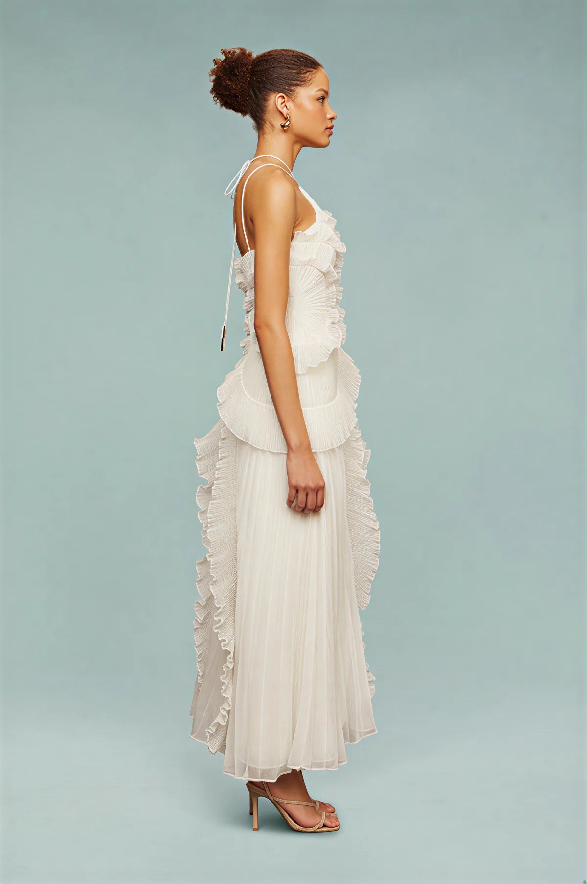Pleated Frill – Halter Neck Maxi Dress