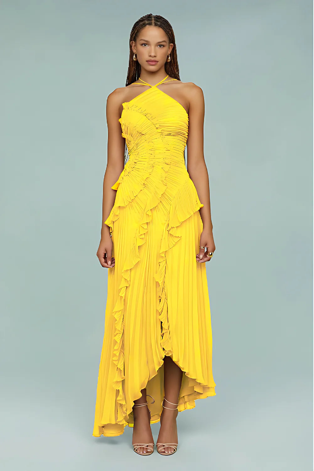 Pleated Frill – Halter Neck Maxi Dress